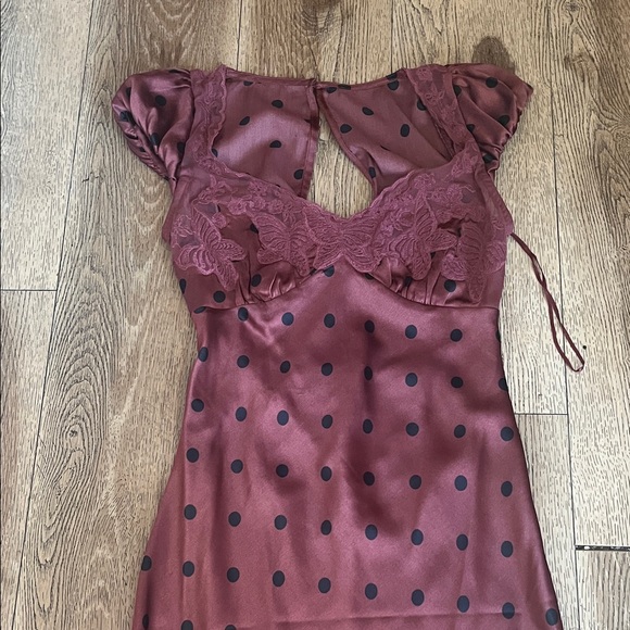 Polka Dot Lace-Trim Maxi Dress in Chestnut Brown - Picture 8 of 12